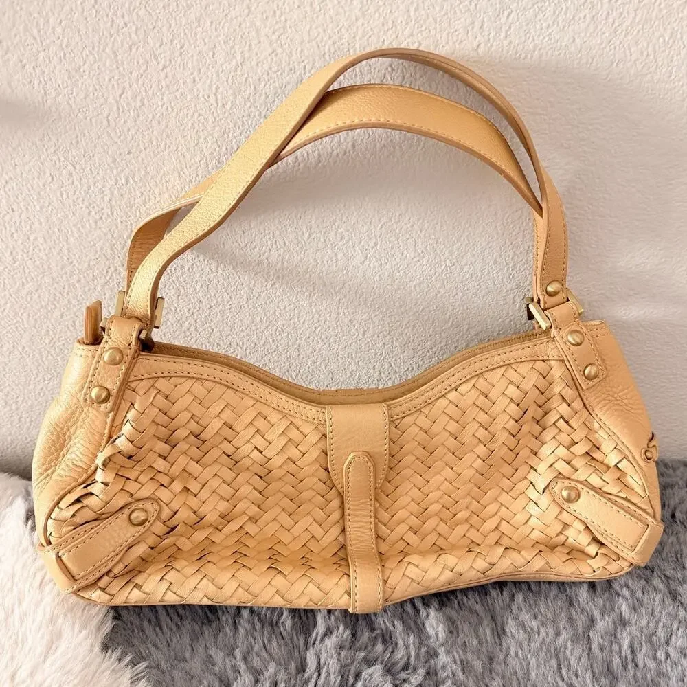 Cole Haan‎ Vintage Y2K Villageweave SU06 Woven Leather Hobo Bag Tan